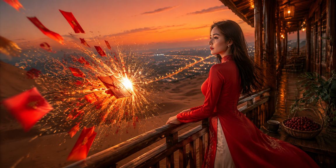 Phong cảnh Mũi Né với trang phục áo dài truyền thống và không khí lễ hội thể thao Việt Nam